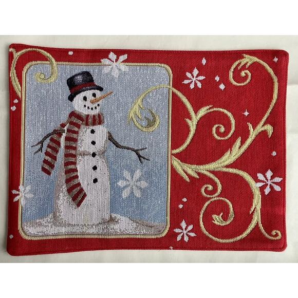 NWOT Set of 2 Reversible Tapestry Christmas Placemats Snowman Wreath Vintage - Picture 10 of 11